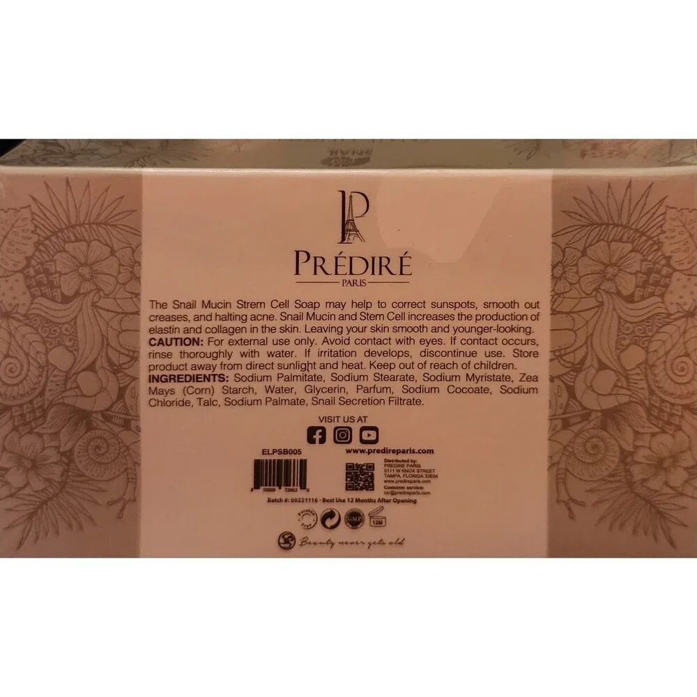 Prédiré Paris Snail Mucin Soap Bar Antibacterial 6.17 oz White